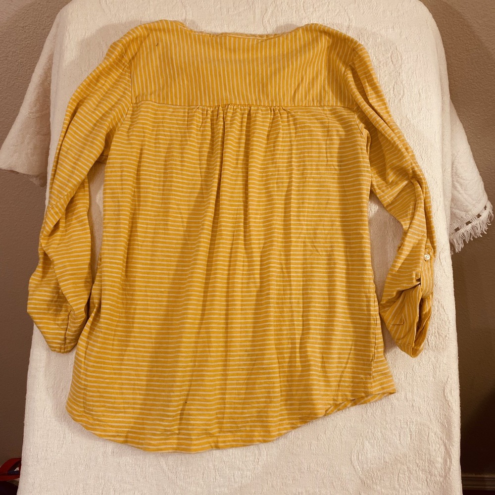 Style & Co. Ladies Sunflower Yellow Long Sleeve Striped Top. V Neck 3 Buttons - Picture 9 of 12
